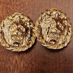 Gold toned Lion Face Earrings